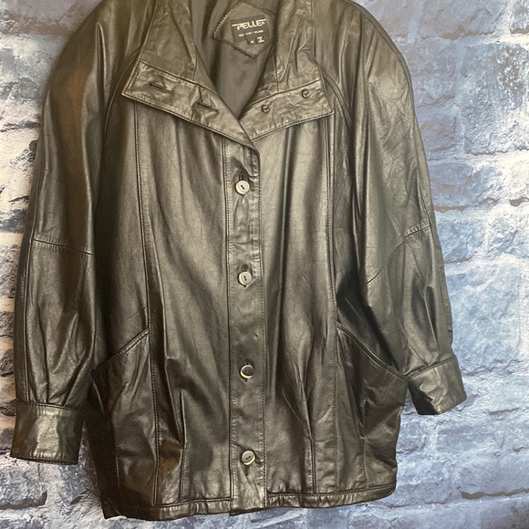 Vintage Leather PELLE Longline Oversized Bomber Jacket Coat 1/4 moon buttons - Picture 1 of 12